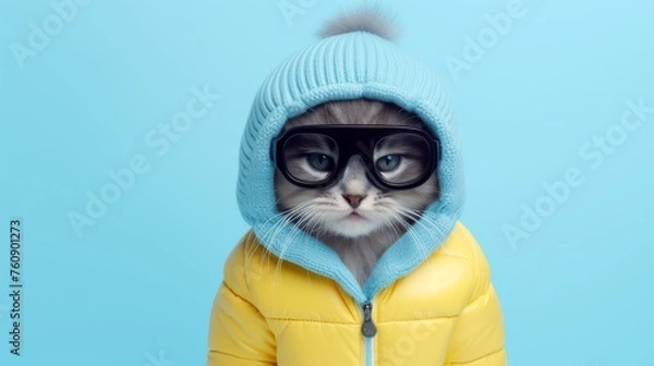 Obraz Cat in Yellow Jacket and Glasses
