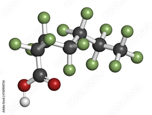 Fototapeta Perfluoroheptanoic acid (PFHpA) PFAS molecule.