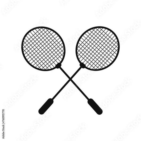Fototapeta Badminton racket icon. Two Rackets of Badminton or Tennis Icon in Black colour on white background. Essential badminton sport game equipment. Vector SVG Icon.