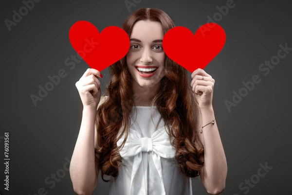 Fototapeta Woman with red hearts