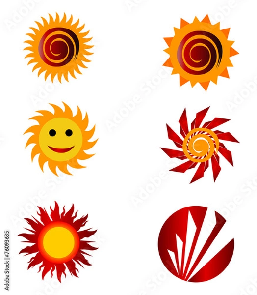 Fototapeta Vector set of different suns logo, Solar symbols