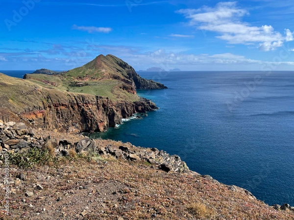 Fototapeta Breattaking view of the peninsula Ponta de São Lourenço mountain from hiking trail and Atlantic ocean on the Madeira island