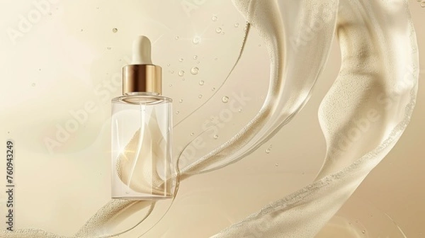 Fototapeta Elegant Beauty Background: Elegance captured in transparent serum textures against a delicate pastel beige. Ideal for showcasing luxury beauty items, skincare products, or high-end cosmetics. 