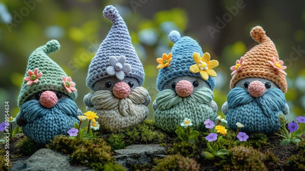 Obraz crochet gnomes with pastel colors. Generative AI