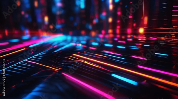 Fototapeta Abstract neon lights with bokeh effect in dark background, night life