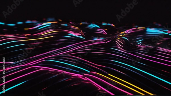 Fototapeta Neon lighting strips abstract in the black background