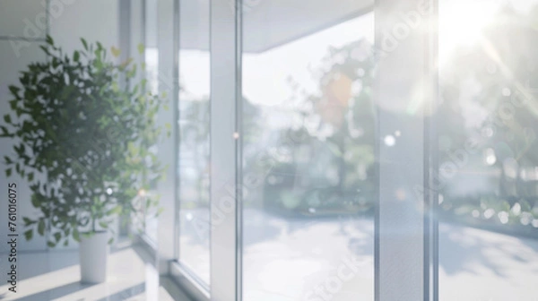 Fototapeta A detailed view of a smart glass window highlighting its energysaving technology with thin layers of film in between the panes controlling the amount of heat and light entering