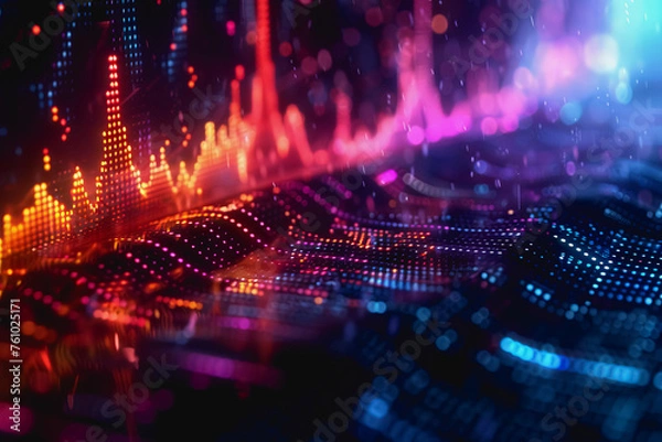 Obraz digital matrix data waveform on music dynamic wave abstract concept.