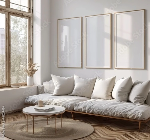 Fototapeta Frame Mockup Enhancing the Home Interior. Presented in 3D Render. Made with Generative AI Technology