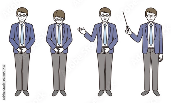 Obraz メガネをかけた男性のベクターイラストセット　会社員　教師