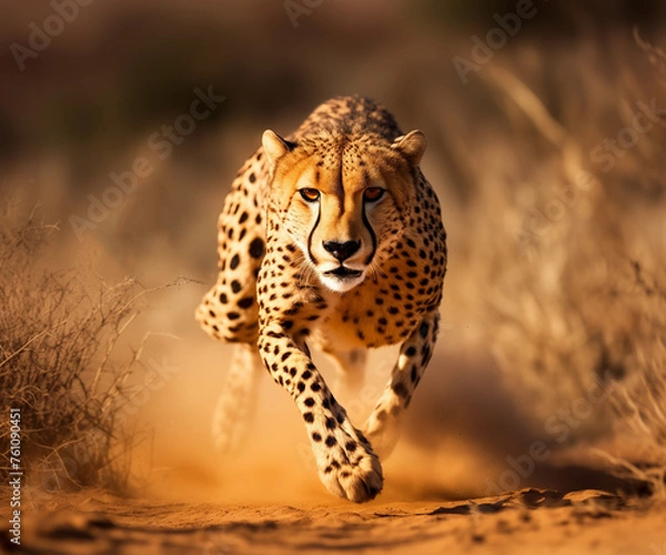 Fototapeta cheetah running through a field of tall grass