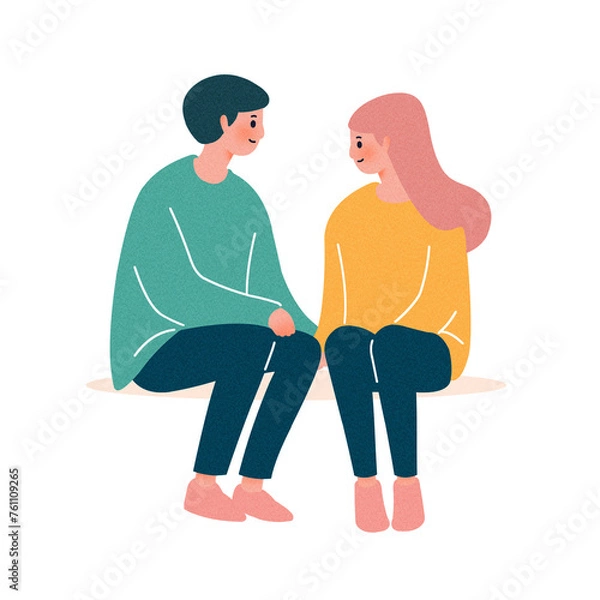 Obraz 앉아서 바라보는 커플 일러스트