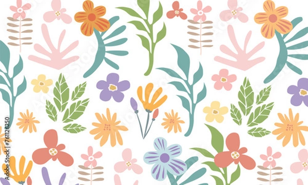 Fototapeta Hand draw Matisse seamless pattern background. Colorful Matisse pattern design. Abstract plant leaf art pattern. colorful freehand doodle collage.great for textiles, banners, wallpapers, wrapping.