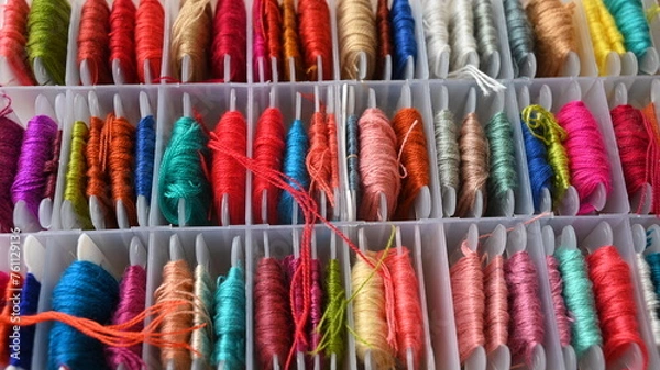 Fototapeta Box of colorful yarn
