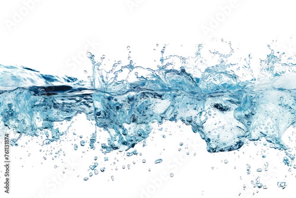 Fototapeta 
Abstract blue water flow and splash on isolated white background Realistic daytime first person perspective