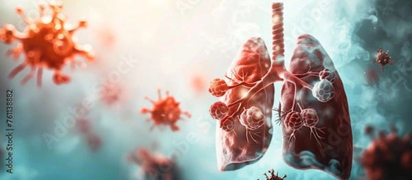 Obraz A close up of a lung with a virus in the background, lungs cancer disease