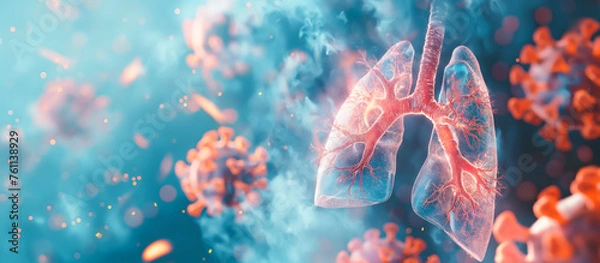 Obraz A close up of a lung with red and orange blood vessels, lungs cancer disease