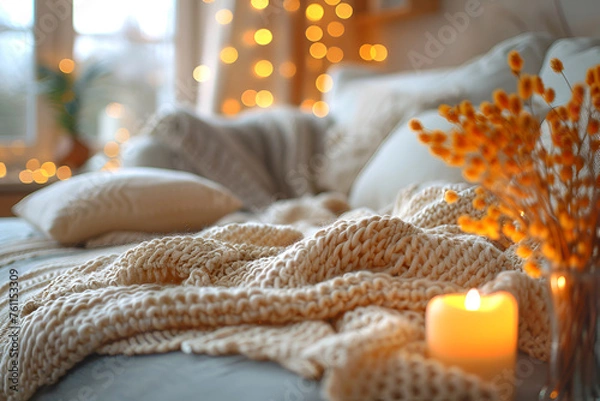 Fototapeta A cozy sanctuary in the home, a place in the home where you can enjoy peace and tranquility, separated from the main living spaces. Bedroom in warm colors.
