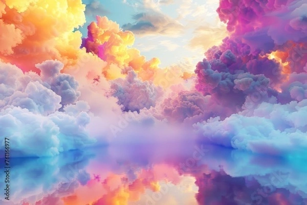 Obraz 3d render, abstract fantasy background of colorful sky with neon clouds isolated on a white background Realistic daytime 