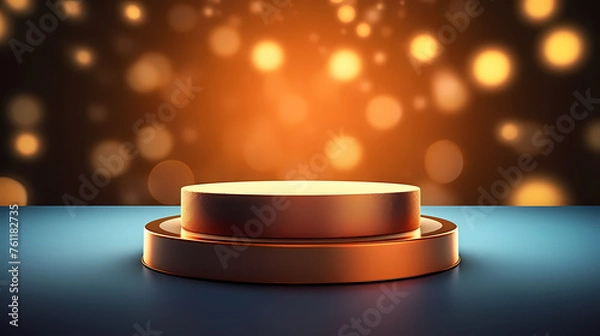 Fototapeta Luxurious empty podium with spotlights and glitter in the background