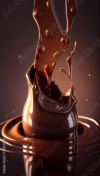 Fototapeta Beautiful splash of hot cocoa chocolate, swirl crown of drink pour. Delicious sweets decoration, isolated. Generative AI