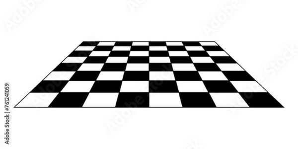 Obraz Empty chessboard plane in perspective. Tiled mosaic floor. Sloped checkerboard texture. Inclined board with black and white squares pattern isolated on white background. Vector flat illustration