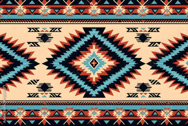Obraz Mexican Navajo tribal seamless pattern. Native American ornament. Boho geometric ornament seamless flat style pattern. 