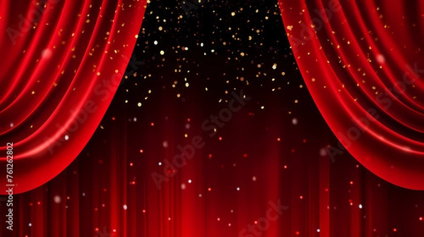 Obraz Christmas string lights curtain decoration background with red curtains