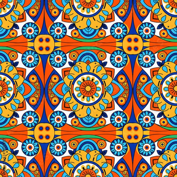 Fototapeta Seamless floral pattern with primitive elements