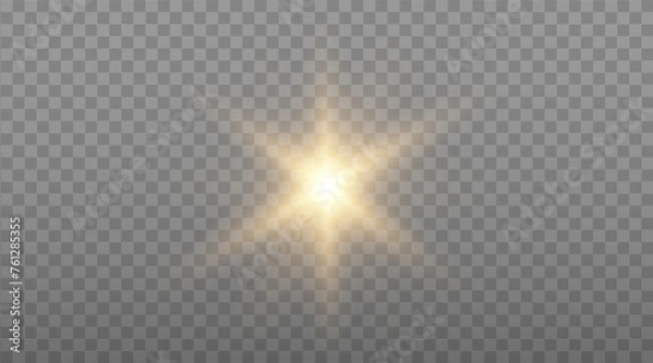 Fototapeta Vector sun with rays and glow on transparent like background. Includes clipping mask. Vector yellow sun with light effects. 