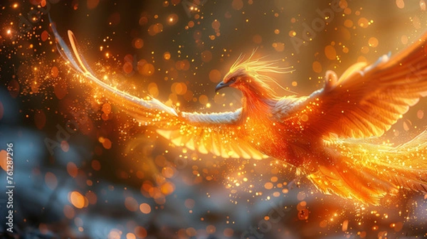 Fototapeta Resurrected Radiance: Phoenix Soars in Brilliant Hues, generated by IA 