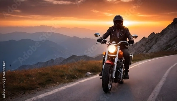 Fototapeta silhouette of a happy family trip to the mountain