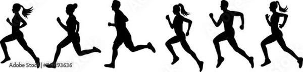 Obraz people running silhouette set on white background, vector