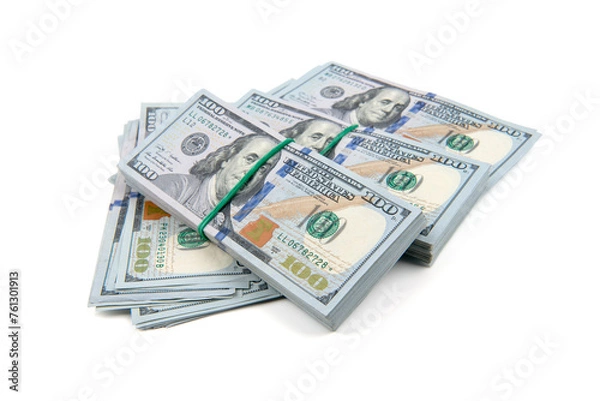 Obraz One hundred dollars banknotes isolated on white background