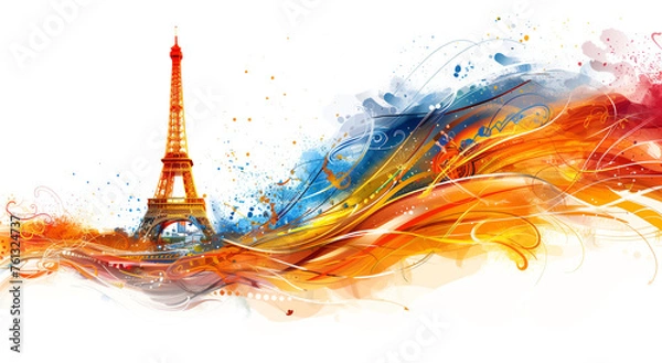 Fototapeta Eiffel tower in Paris, France. Illustration png transparent background.