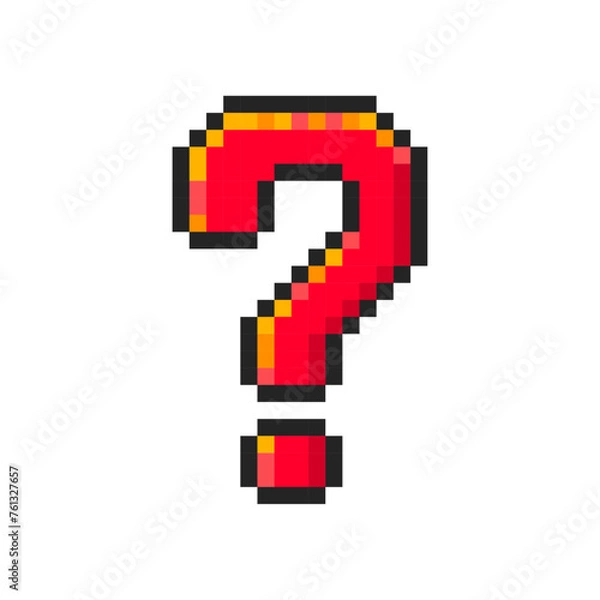 Obraz Pixel question mark isolated on white background. Design for stickers, web, mobile app. Vector pixel art illustration in 8-bit old style.