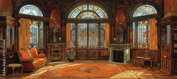 Fototapeta winter in the city, generative ai, landscape, architecture, chasny house, background, modern, art nouveau