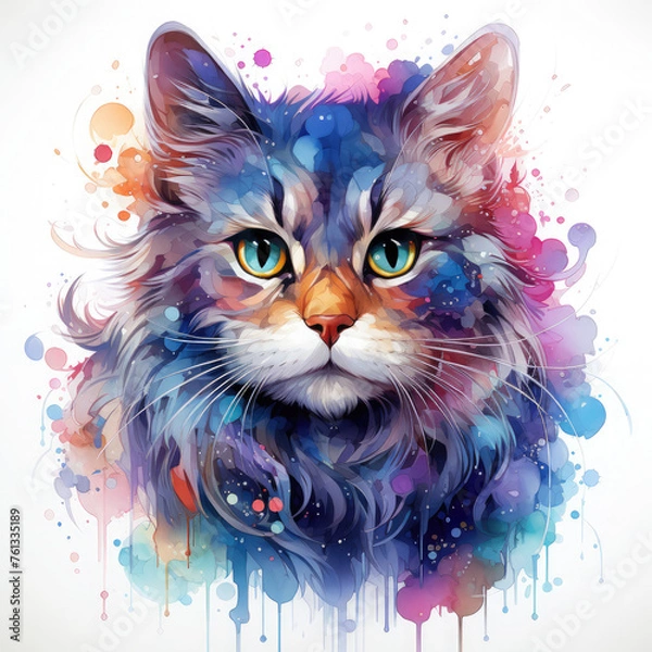 Fototapeta Watercolor Celestial Cat Illustration, Generative Ai