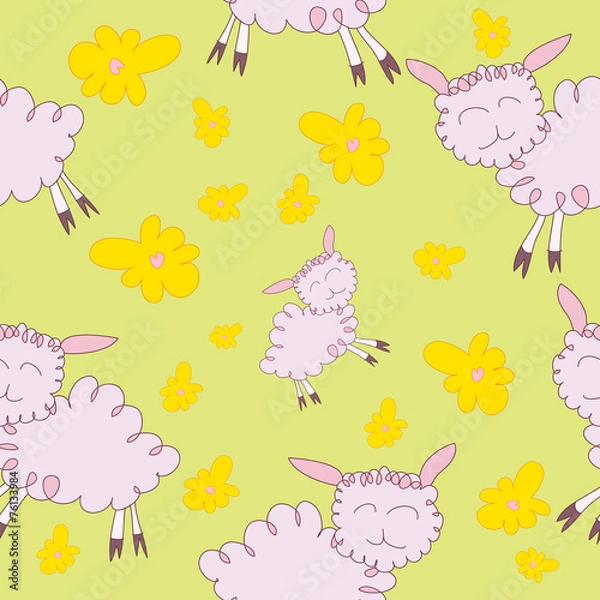 Fototapeta Seamless pattern with cartoony sheeps