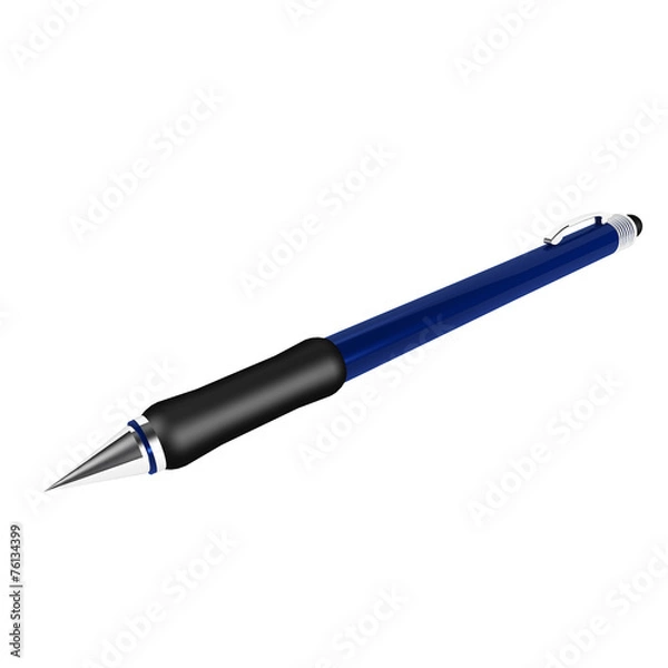 Fototapeta Metal blue ball point pen isolated on white background
