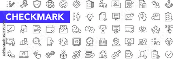 Fototapeta Check mark icon set with editable stroke. Approve thin line icon collection. Vector illustration