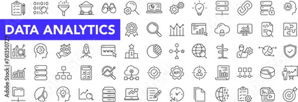 Obraz Data analytics icon set with editable stroke. Data analysis thin line icon collection. Vector illustration
