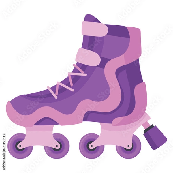 Fototapeta Rollerskates. Cartoon roller skates, retro footwear on wheels, kid sport shoes. Inline skates vector icon. Summer sport equipment