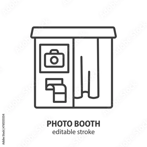 Obraz Photo booth line icon. Retro photo kiosk vector illustration. Editable stroke.