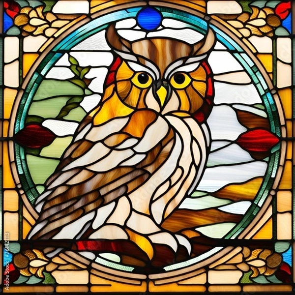 Fototapeta stained glass window with an owl 