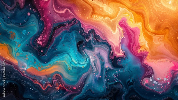 Fototapeta A colorful painting with a blue and orange swirl