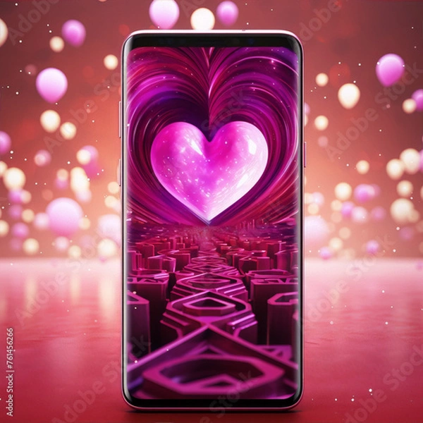Obraz Pink heart surrounded by swirling patterns, a romantic digital art.
