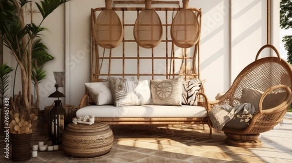 Fototapeta Use a mix of materials like wood, metal, and wicker for visual interest.