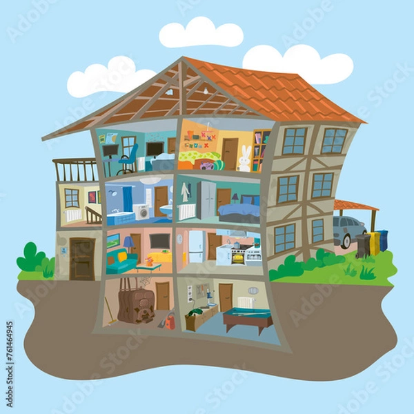 Fototapeta Illustration of a half-timbered house in need of renovation. Search image-(Illustration 1 of 3)