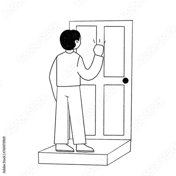 Obraz The guy is knocking on the door, the delivery man is knocking on the door, the delivery man is on the doorstep